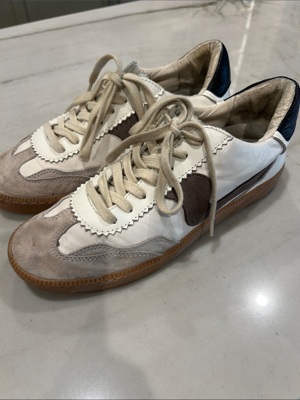 Dolce Vita White, Tan and Brown Suede-Trim Sneakers